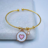 Copper Gold Crystal Enamel White Pink Heart Bangle Bracelet Kada Women