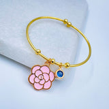 Copper Gold Crystal Enamel Pink Blue Flower Bangle Bracelet Kada Women