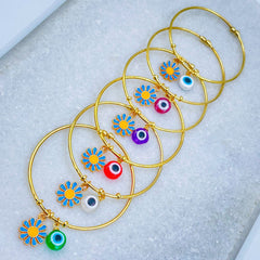 Copper Gold Enamel Green Blue Daisy Evil Eye Bangle Kada Women
