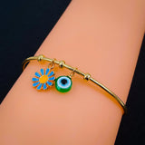 Copper Gold Enamel Green Blue Dasiy Evil Eye Bangle Kada For Women