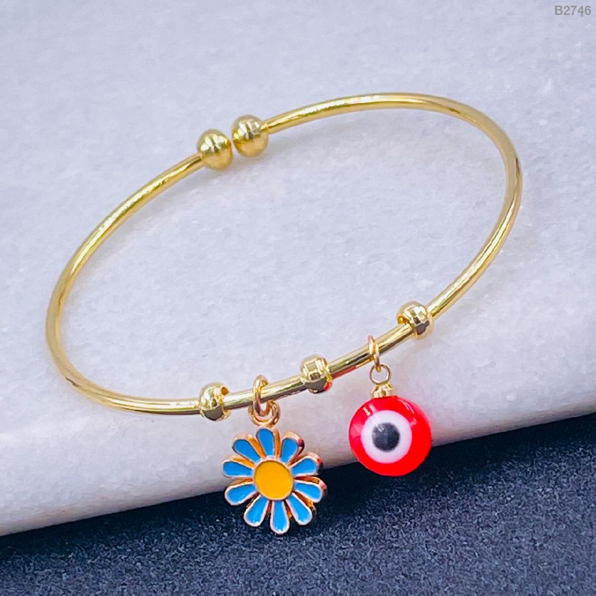 Copper Gold Enamel Green Blue Daisy Evil Eye Bangle Kada Women
