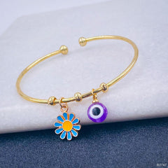 Copper Gold Enamel Green Blue Daisy Evil Eye Bangle Kada Women