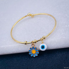 Copper Gold Enamel Green Blue Daisy Evil Eye Bangle Kada Women