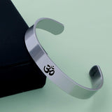 Stainless Steel Silver Om Engraved Bangle Cuff Kada For Men.