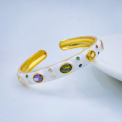 Copper Enamel White Gold Gemstone Crystal Bangle Kada Cuff For Women