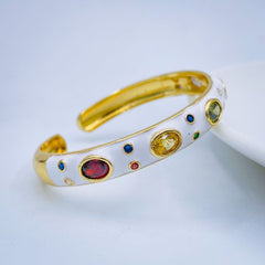 Copper Enamel White Gold Gemstone Crystal Bangle Kada Cuff For Women