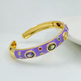 Copper Enamel Purple Gold Gemstone Crystal Bangle Kada Cuff For Women