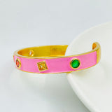 Copper Enamel Gemstone Crystal Pink Gold Bangle Kada Cuff For Women