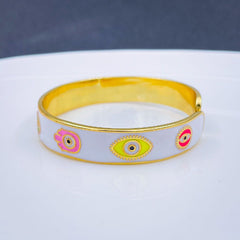 Copper Enamel White Gold Evil Eye Bangle Kada Cuff Adjustable Women