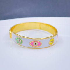 Copper Enamel White Gold Evil Eye Bangle Kada Cuff Adjustable Women