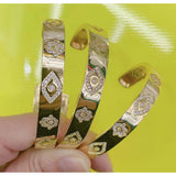 Evil Eye Hamsa Cubic Zirconia 18K Gold Glossy Copper Cuff Kada Bracelet for Women