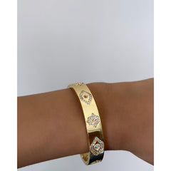 Evil Eye Hamsa Cubic Zirconia 18K Gold Copper Cuff Kada for Women