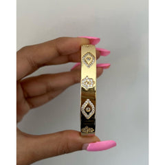Evil Eye Hamsa Cubic Zirconia 18K Gold Copper Cuff Kada for Women