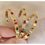 Fancy Shapes Multi color Zircon 18K Gold Glossy Copper Cuff Kada Bracelet for Women