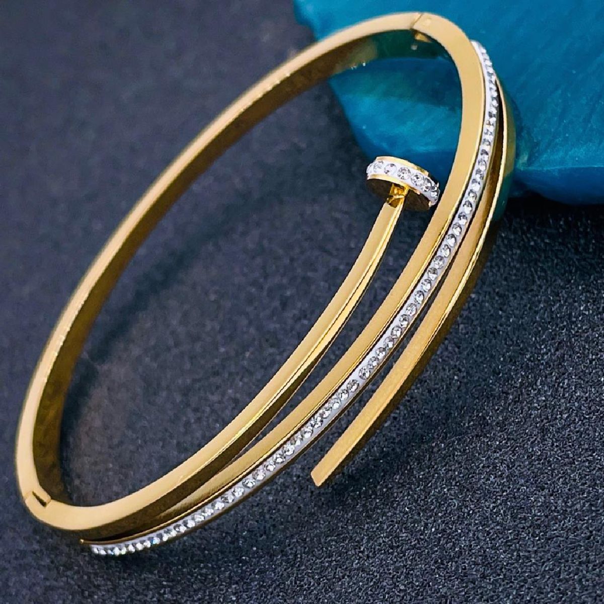 Gothic Nail CZ Rose Gold Stainless Steel Openable Kada