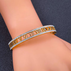 Roman Cubic Zirconia Gold Stainless Steel Openable Kada For Women