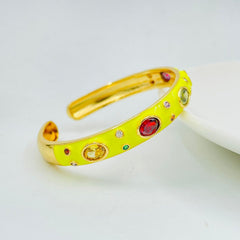 Copper Enamel Yellow Gold Gemstone Crystal Bangle Kada Cuff For Women