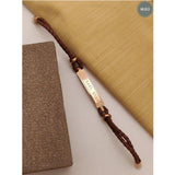 Rope Leather Stainless Steel Brown Rose Gold ID Bracelet For Women