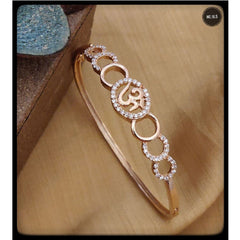 Copper Cubic Zirconia Rose Gold Om Bangle Cuff Kada For Women