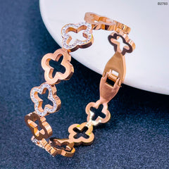 Stainless Steel Cubic Zirconia Rose Gold Clover Bangle Cuff Kada Women