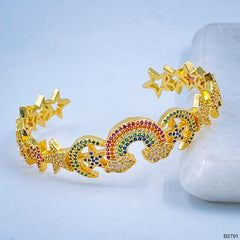 Copper Cubic Zirconia Crystal Rainbow Moon Bangle Star Kada Cuff Women
