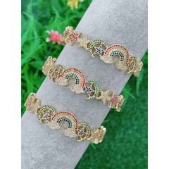 Copper Cubic Zirconia Crystal Rainbow Moon Bangle Star Kada Cuff Women