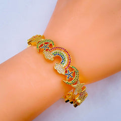Copper Cubic Zirconia Crystal Rainbow Moon Bangle Star Kada Cuff Women