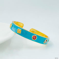 Copper Enamel Blue Gold Crystal Cubic Zirconia Bangle Kada Cuff Women