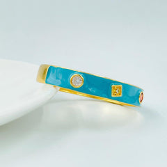 Copper Enamel Blue Gold Crystal Cubic Zirconia Bangle Kada Cuff Women