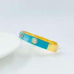 Copper Enamel Blue Gold Crystal Cubic Zirconia Bangle Kada Cuff Women