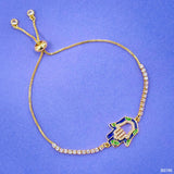 Hamsa Gold Blue Enamel Cubic Zirconia Copper Slider Bracelet
