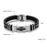 Stainless Steel Rubber Silver Black ID Wrist Band Bracelet For Men