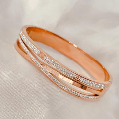 Criss Cross Screw Cubic Zirconia Rose Gold Stainless Steel Kada Women