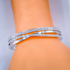 Criss Cross Screw Cubic Zirconia Rose Gold Stainless Steel Kada Women