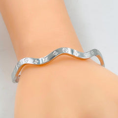 Twisted Curly Silver Stainless Steel Engrave Openable Kada Bracelet