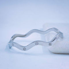 Twisted Curly Screw Silver Stainless Steel Openable Kada For Women