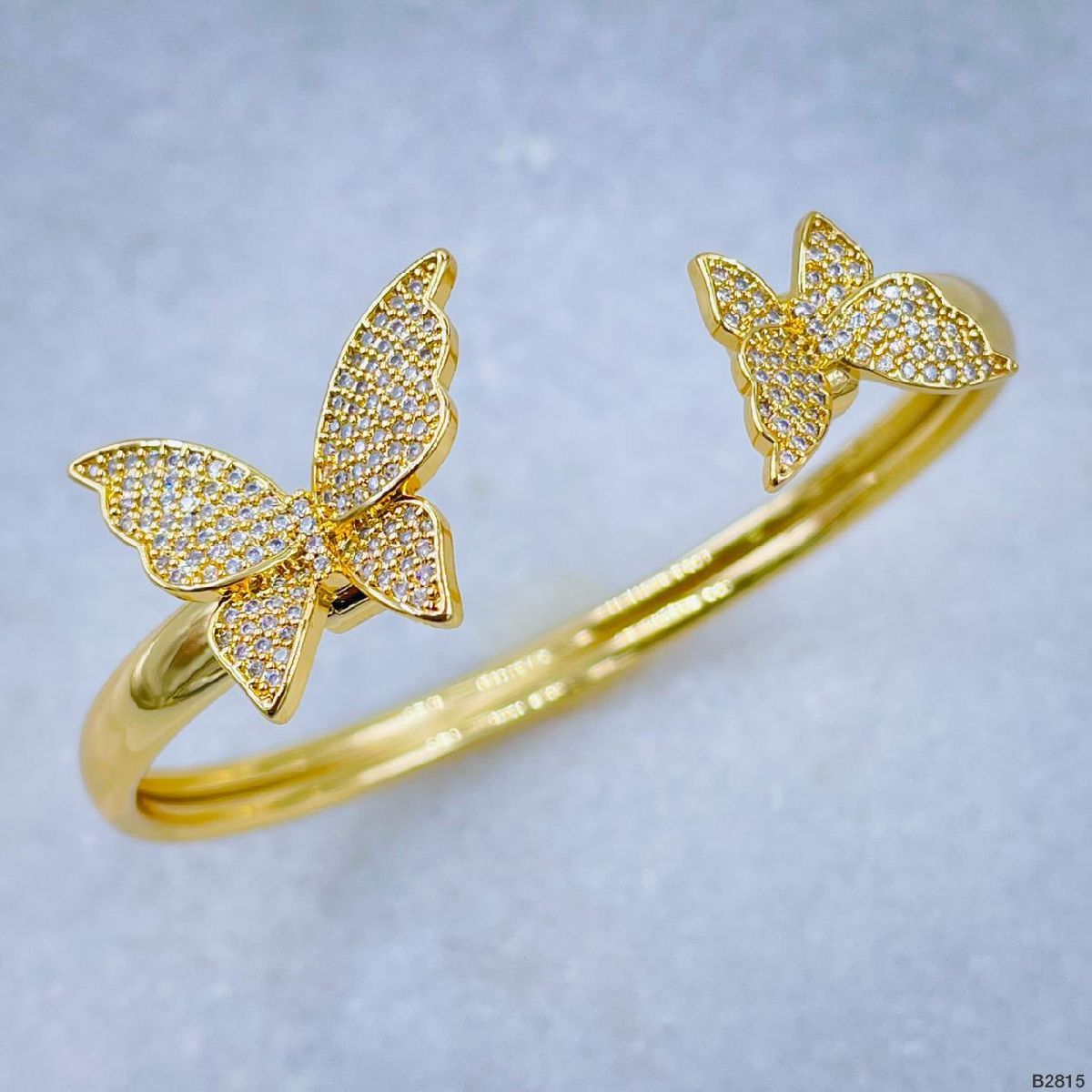 Twin Butterfly Cubic Zirconia 18K Gold Copper Bangle Kada Cuff Women