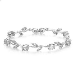 Copper Silver Cubic Zirconia Floral Bracelet For Women