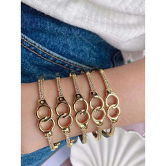 Handcuff Cubic Zirconia 18K Gold Copper Openable Bangle Kada for Women