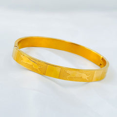 Running Lion Engrave Stainless Steel Gold Bangle Kada For Men