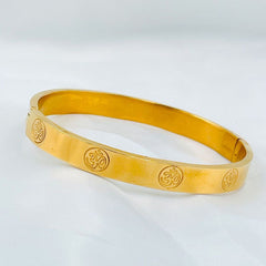 Om Engrave 316L Stainless Steel Gold Bracelet Bangle Kada For Men
