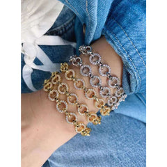 Copper Cubic Zirconia Round Gold  Openable Bangle Cuff For Women