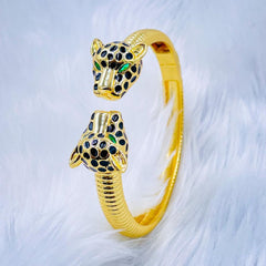 Copper Cubic Zirconia panther Gold Black Openable Bangle Cuff Women