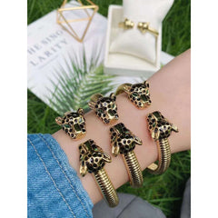 Copper Cubic Zirconia panther Gold Black Openable Bangle Cuff Women