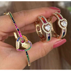 Copper Cubic Zirconia Rainbow Gold Heart bangle Kada Only Women