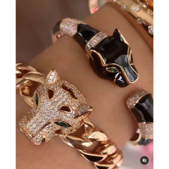 Copper Cubic Zirconia Panther Gold Curb Openable Bangle Cuff Only