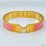 Stainless Steel Gold Pink Enamel H Bangle Kada For Women