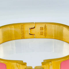 Stainless Steel Gold Pink Enamel H Bangle Kada For Women