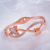 Stainless Steel Rose Gold Cubic Zirconia Mother Of Pearl Butterfly Bangle Kada