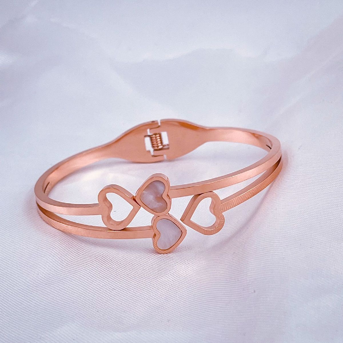 Stainless Steel Rose Gold Mother Of Pearl Heart Bangle Kada Women
